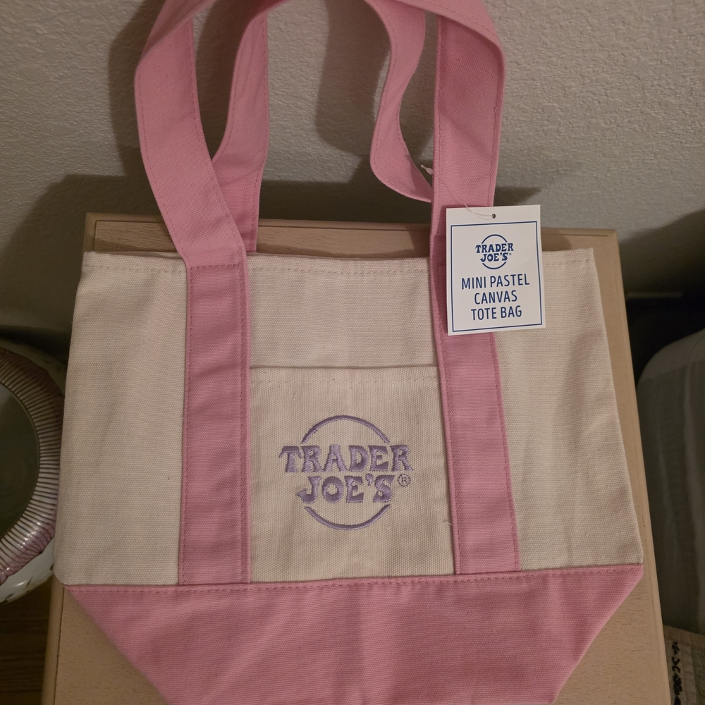 Trader Joe's Pink & Cream Mini Canvas Tote